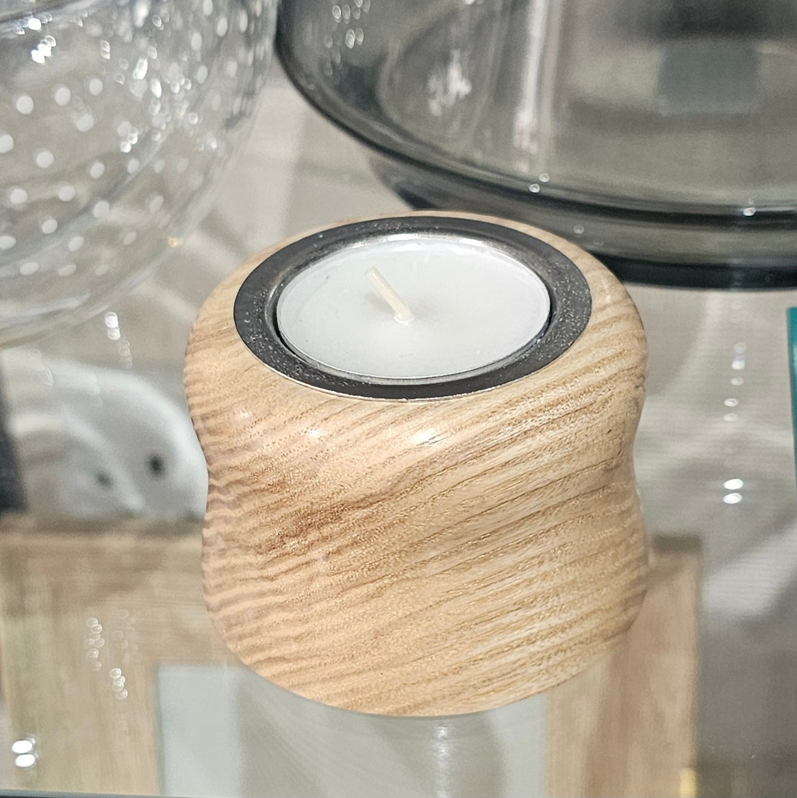 Wooden tealight holders with silver centre handmade in Carnoustie