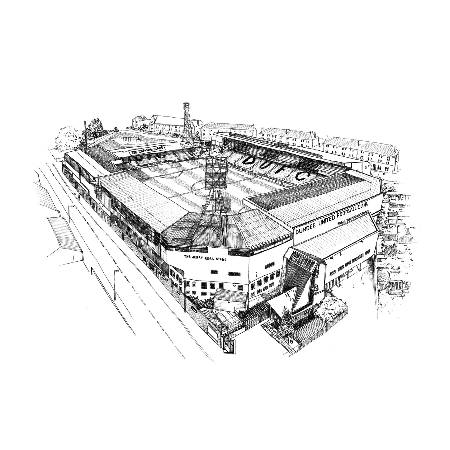 Tannadice Park Dundee United stadium fine line print by Sanna Dyker available in A4 or A5