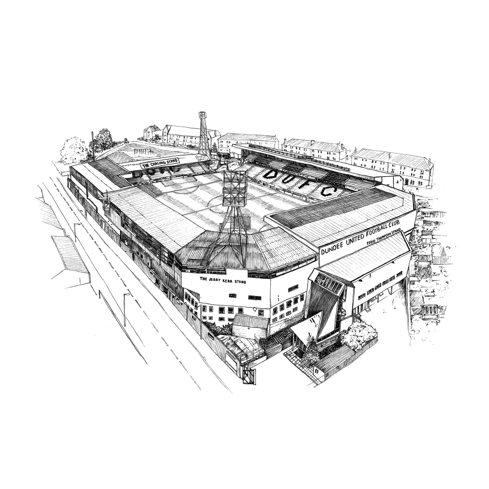 Tannadice Park Dundee United stadium fine line print by Sanna Dyker available in A4 or A5