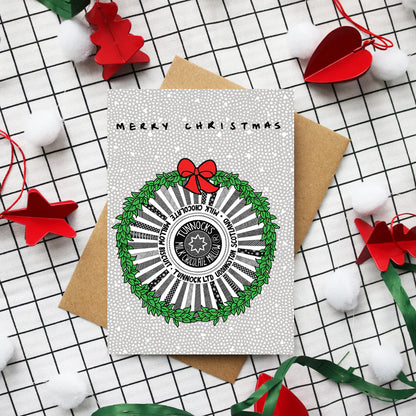 Scottish Tunnocks Teacake Christmas card by Kilo Papa Studio, A6 recyclable card with original pen and ink illustration and Kraft envelope.