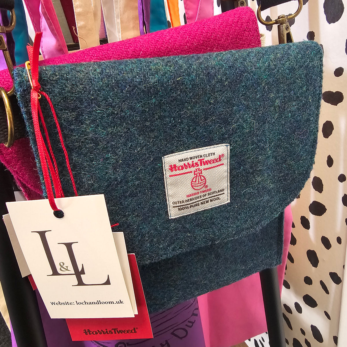 Harris Tweed crossbody bag handmade in Scotland with adjustable strap