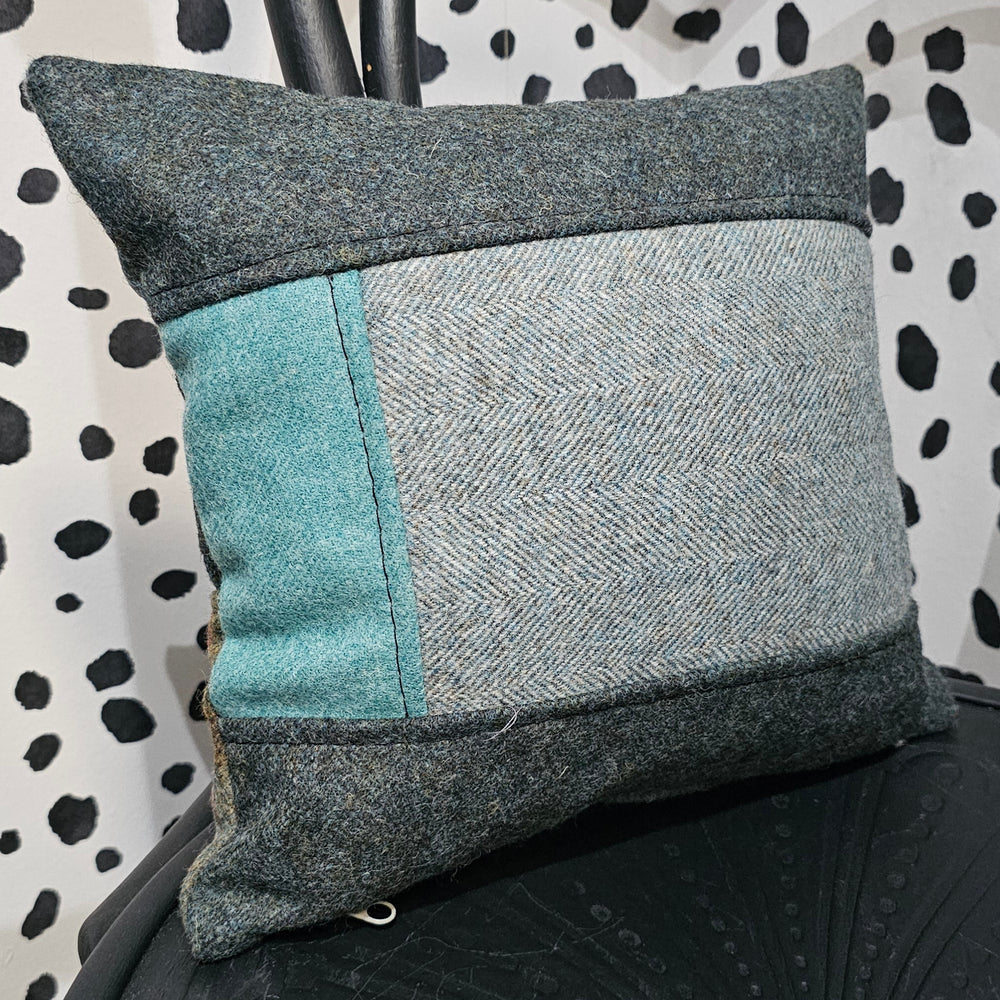 DARK TEAL + TURQUOISE  SMALL SQUARE TWEED CUSHION