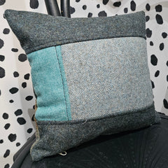 DARK TEAL + TURQUOISE  SMALL SQUARE TWEED CUSHION