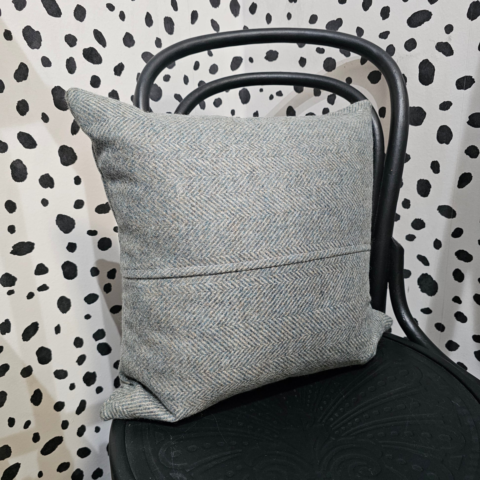 Teal herringbone tweed cushion 47cm Silvera Upholstery