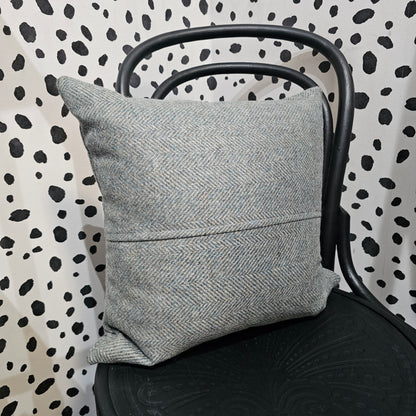 Teal herringbone tweed cushion 47cm Silvera Upholstery