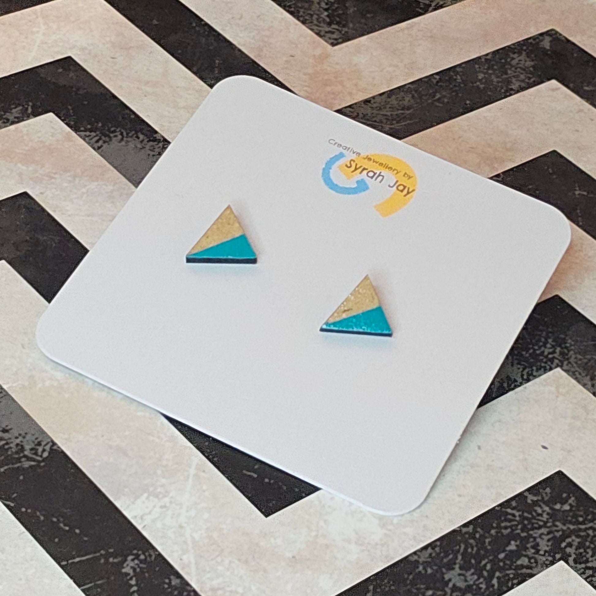 Geo Blok geometric stud earrings hand painted laser cut MDF shapes