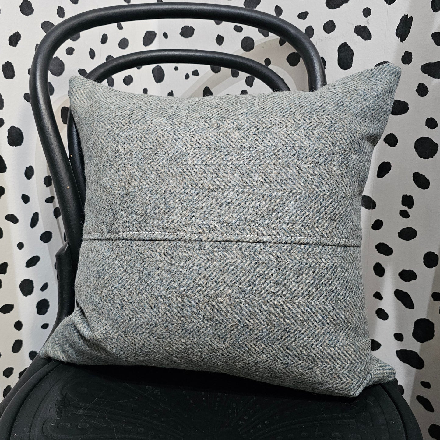 Teal herringbone tweed cushion 47cm Silvera Upholstery