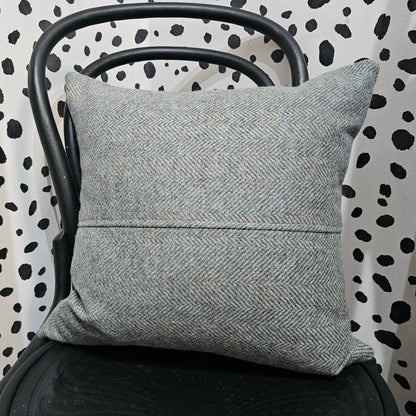 Teal herringbone tweed cushion 47cm Silvera Upholstery