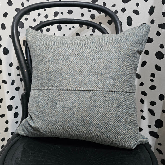 Teal herringbone tweed cushion 47cm Silvera Upholstery