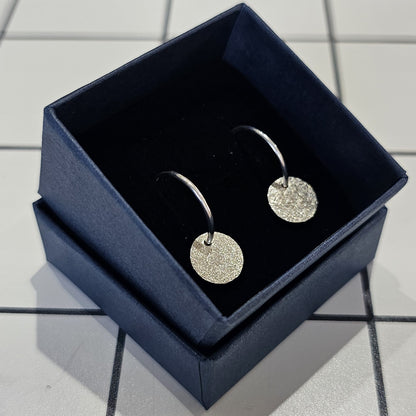 Sterling silver textured drop hoop earrings handmade Glasgow jewellery