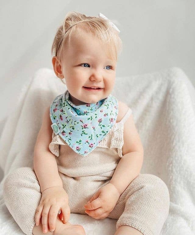 Vintage Blue Rose bandana dribble bib cotton and fleece baby bib