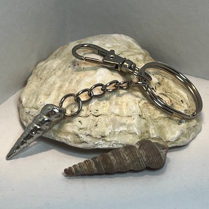 Pewter shell keyring handmade in Scotland cast from real shells gift bag
