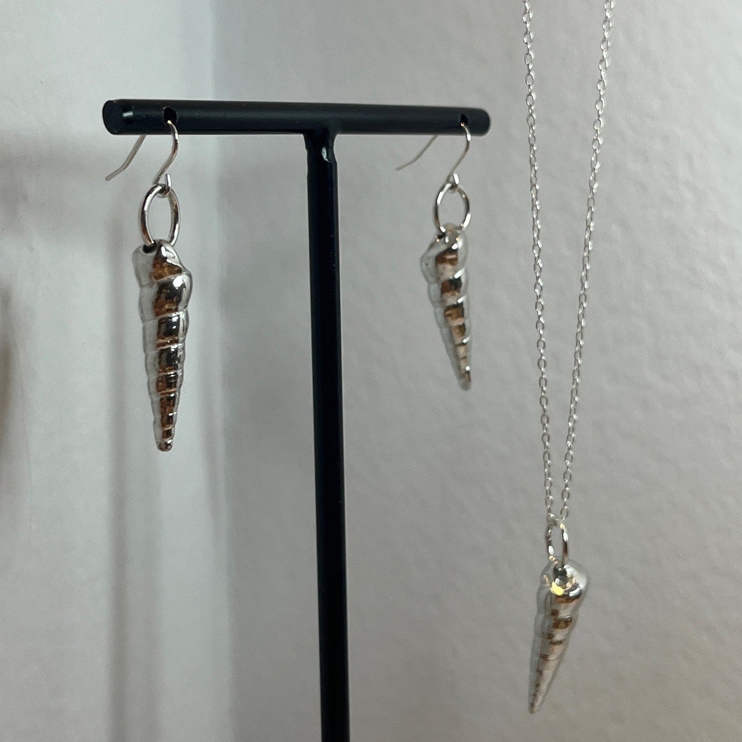 Pewter shell necklace and earring set handmade in Scotland cast from real shells jewellery