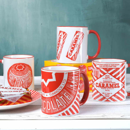 Tunnock’s Teacake earthenware mugs by Scottish artist Gillian Kyle printed in the UK