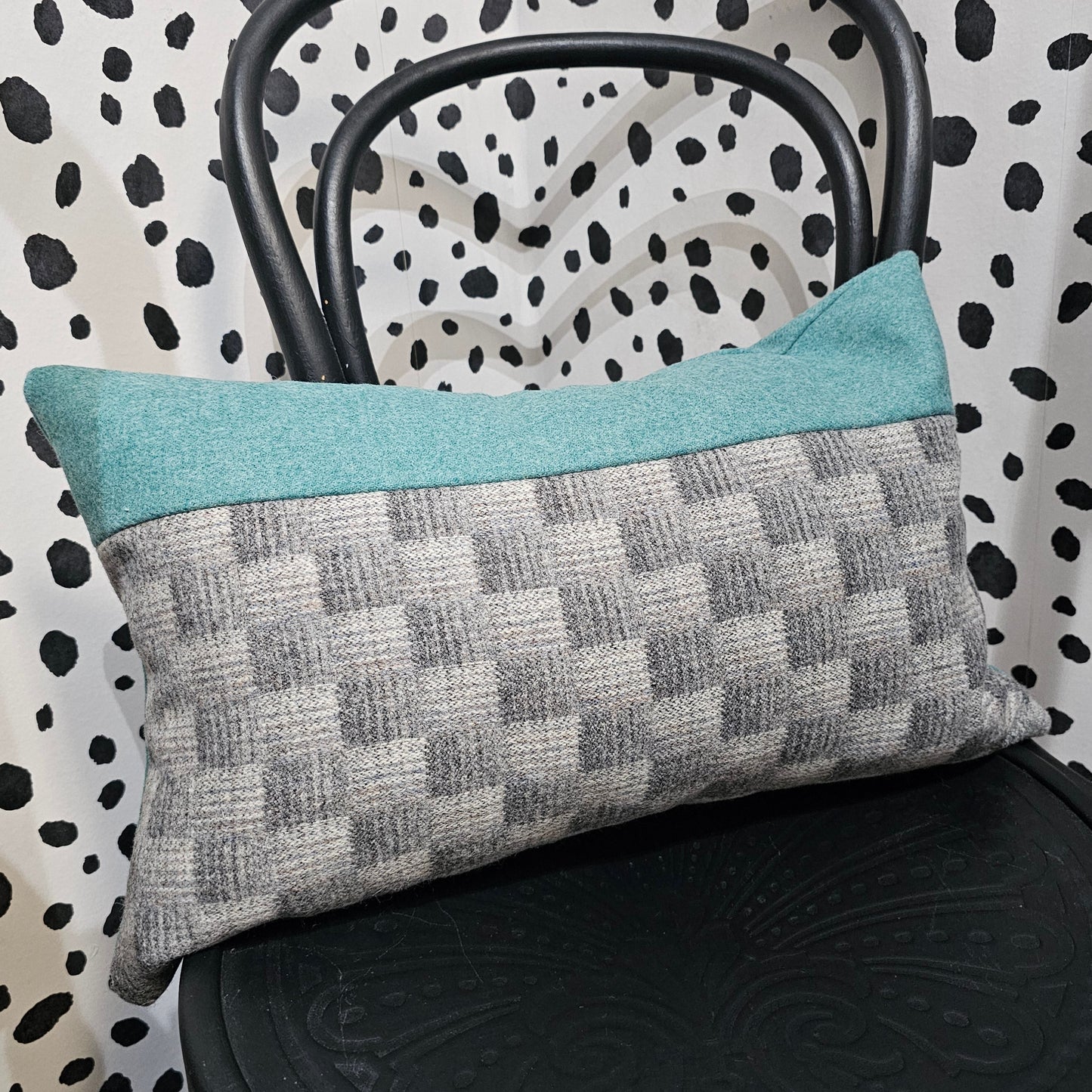 Turquoise tweed long cushion feather filled Silvera Upholstery