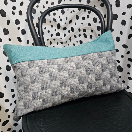 Turquoise tweed long cushion feather filled Silvera Upholstery