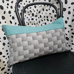 TURQUOISE + GREY CHECK TWEED LONG CUSHION