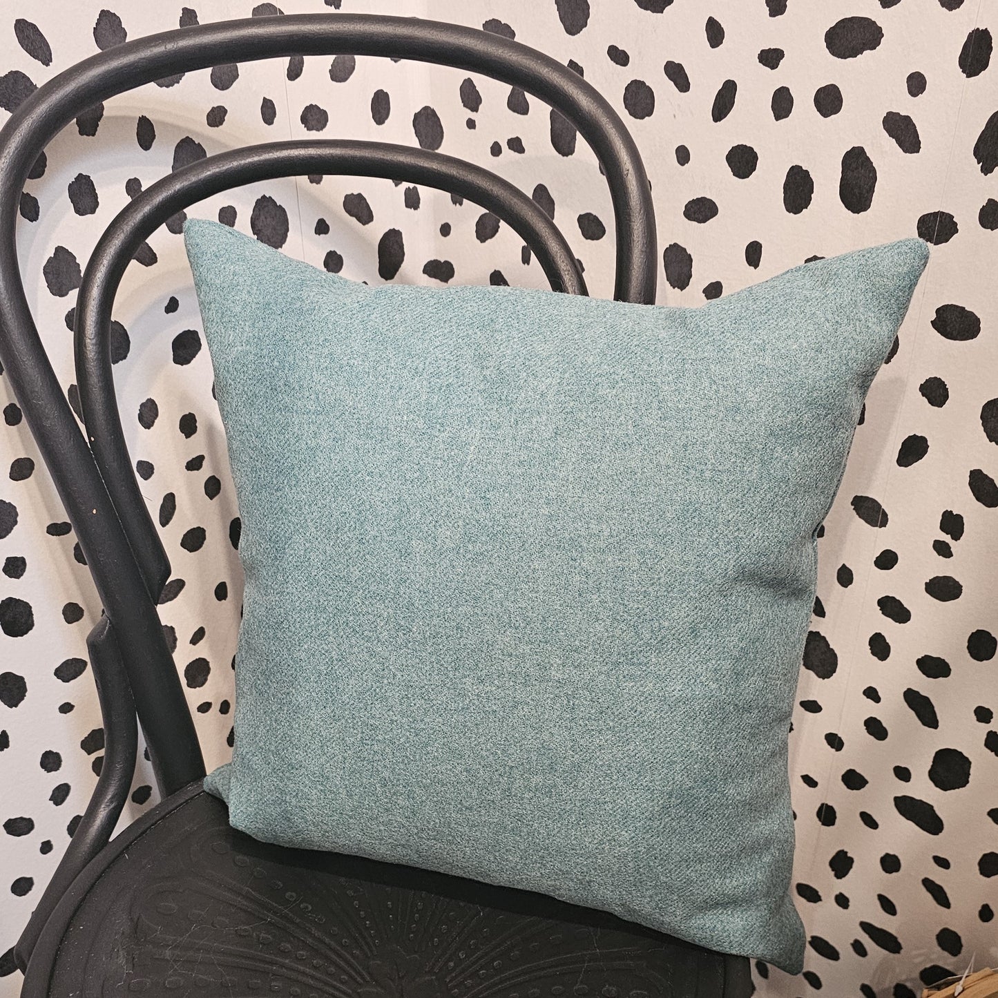 Turquoise tweed cushion feather filled 45cm Silvera Upholstery