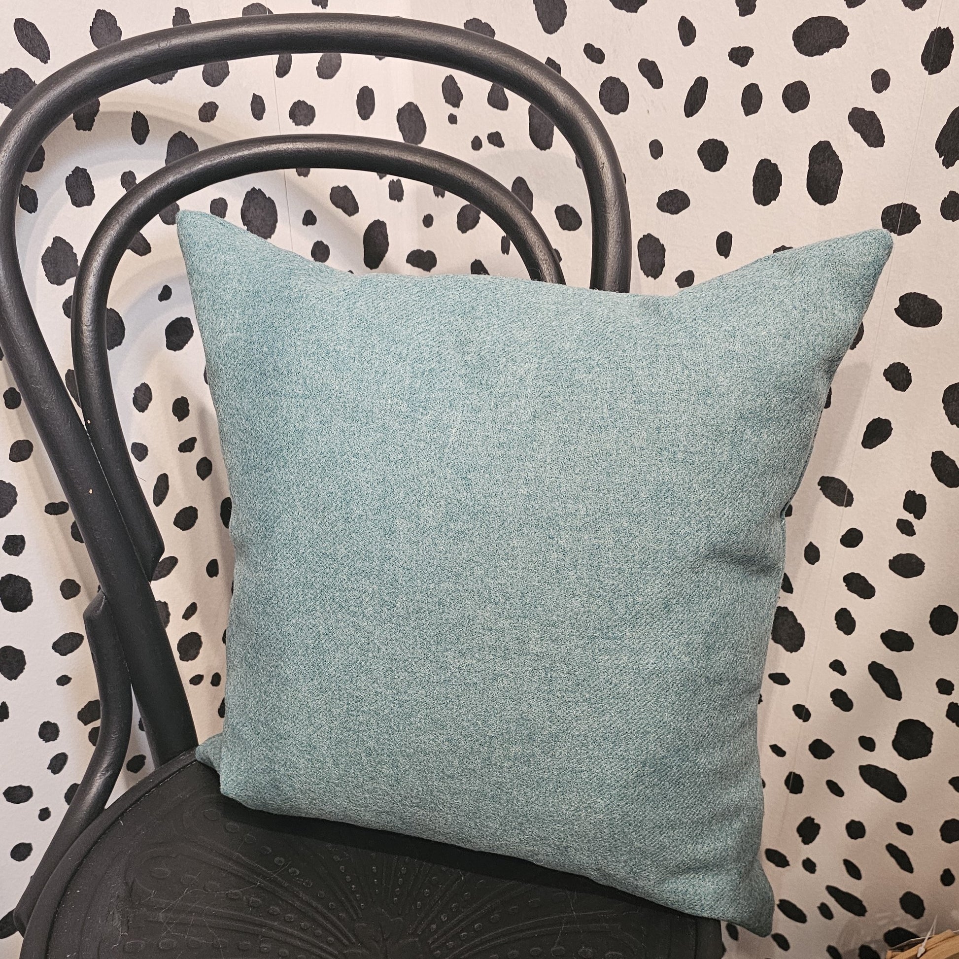 Turquoise tweed cushion feather filled 45cm Silvera Upholstery