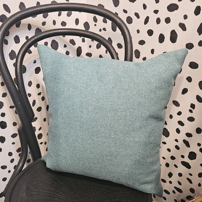 Turquoise tweed cushion feather filled 45cm Silvera Upholstery