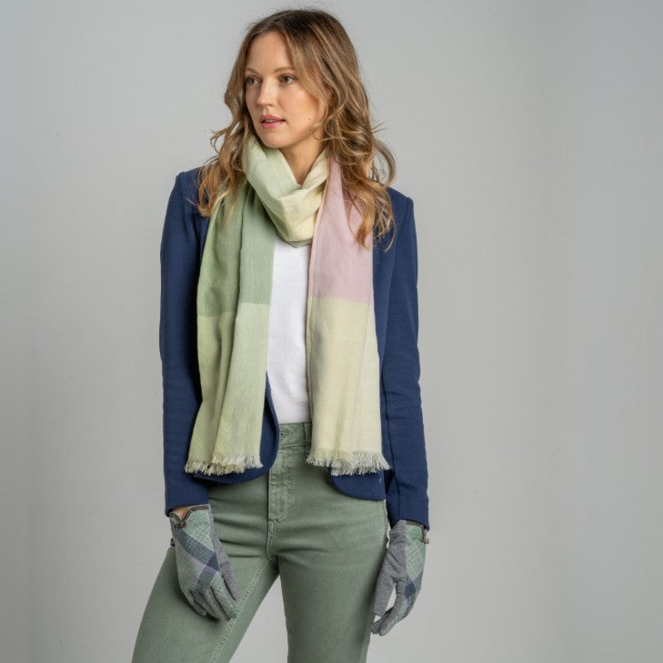 Checked tweed cotton scarf 70 x 180 cm large check design generous drape