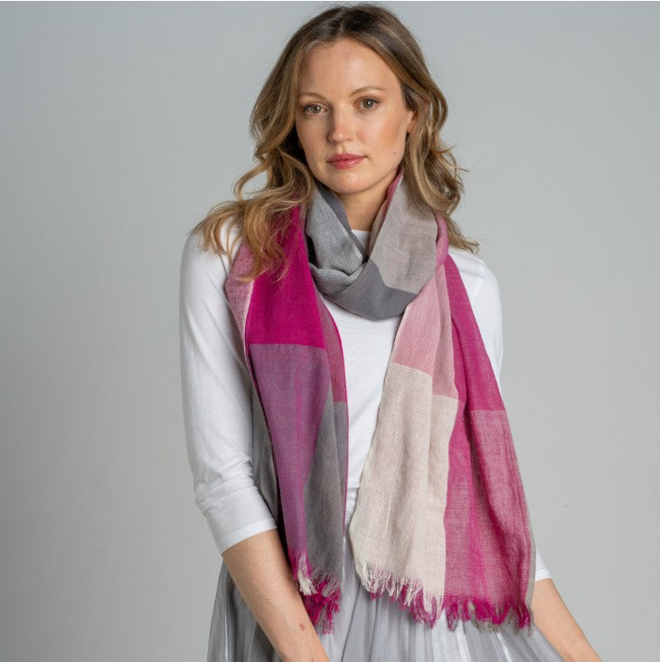 Checked tweed cotton scarf 70 x 180 cm large check design generous drape