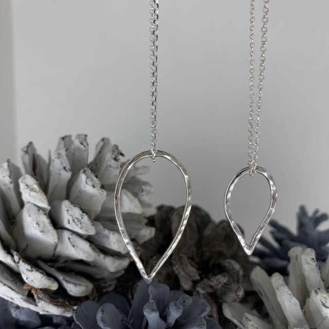 Large and small Sterling silver droplet pendant necklace handmade in Dundee on 18-inch chain
