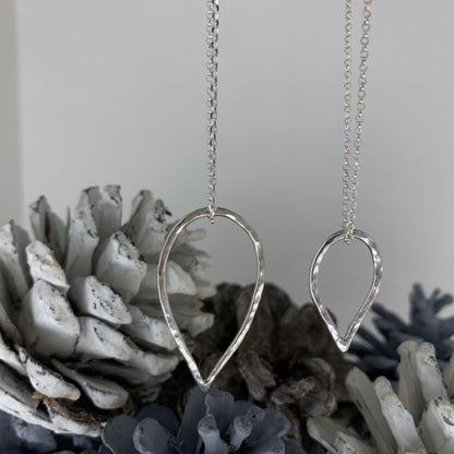 Large and small Sterling silver droplet pendant necklace handmade in Dundee on 18-inch chain