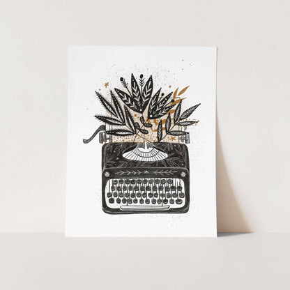 Typewriter Floral A4 art print featuring vintage typewriter with floral design on textured 300gsm card