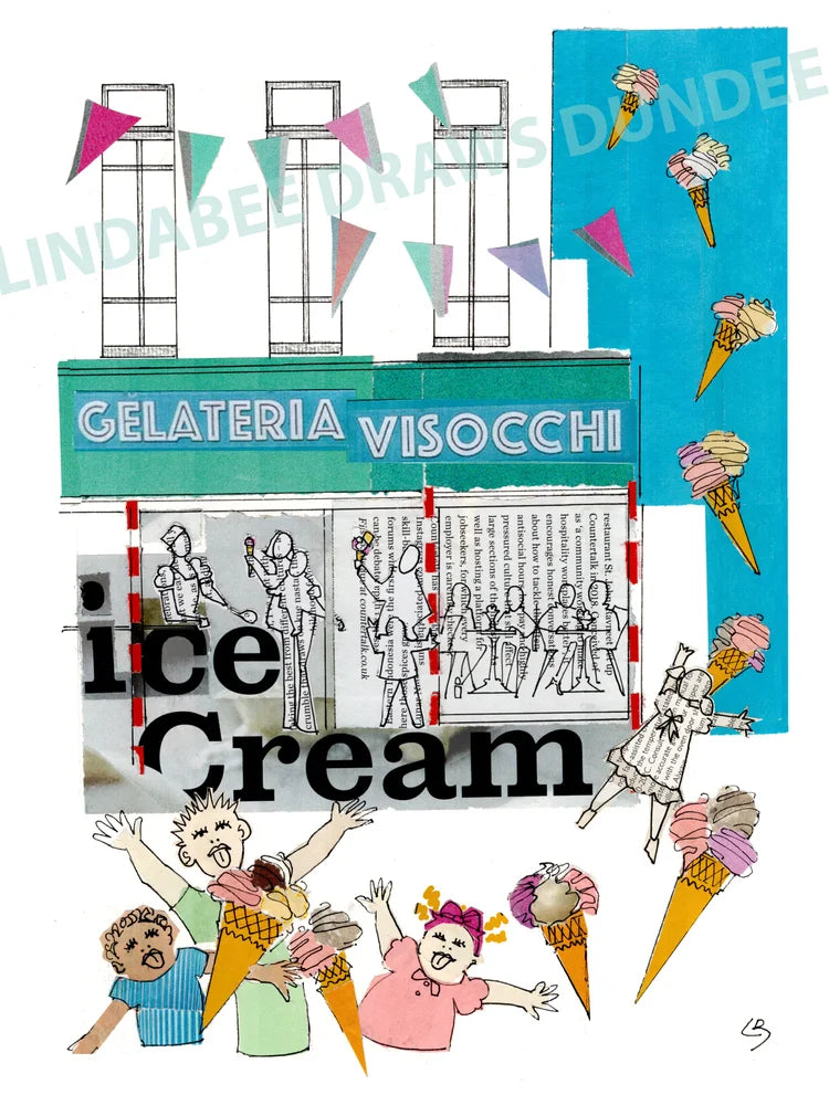 Visocchi's Broughty Ferry greeting card by Lindabee Draws Dundee featuring the much-loved ice cream spot