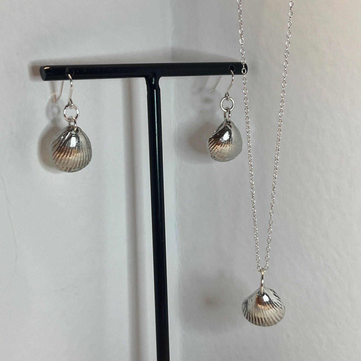 Pewter shell necklace and earring set handmade in Scotland cast from real shells jewellery