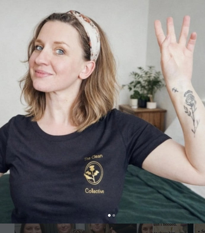 Wiktoria from The Clean Collective wearing a black branded t-shirt