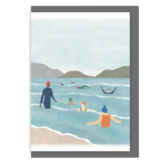 Wild swimming blank greeting card featuring outdoor swimmers by Ingletop printed on recycled card