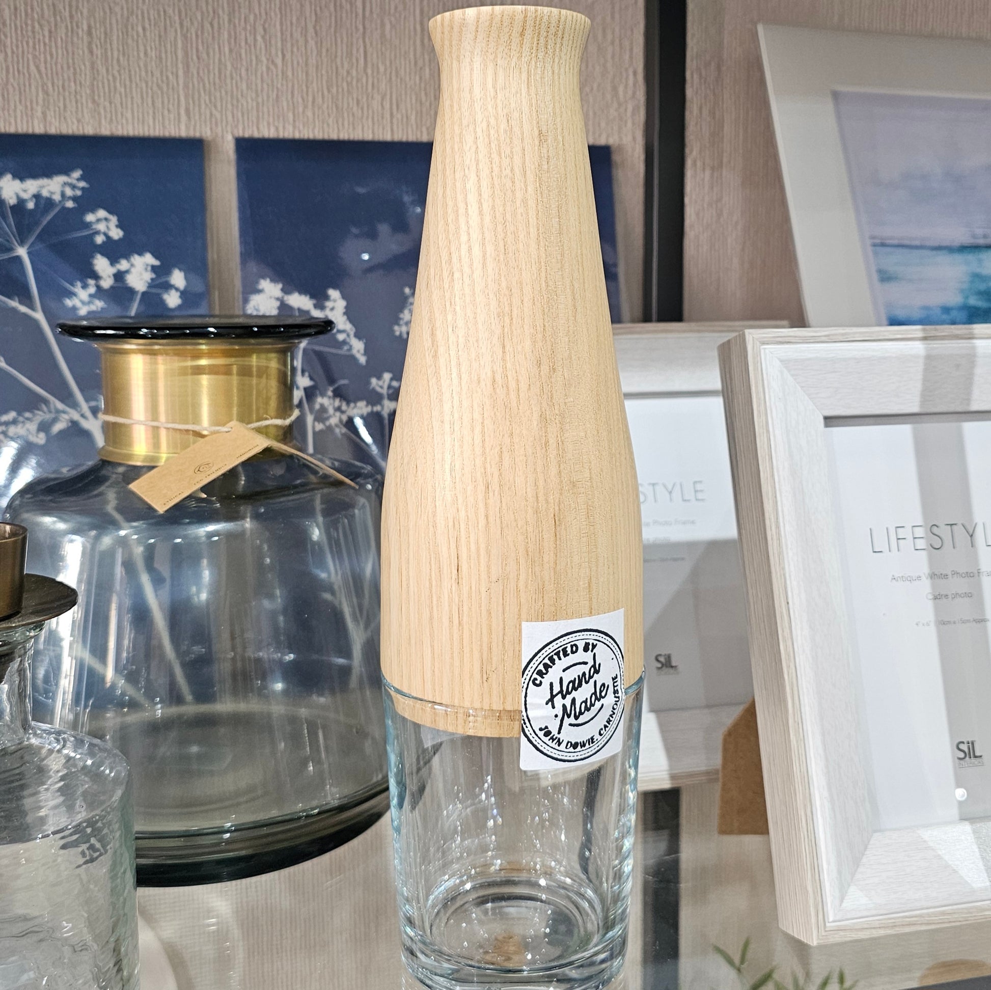 Wooden vase with removable clear glass base handcrafted in Carnoustie