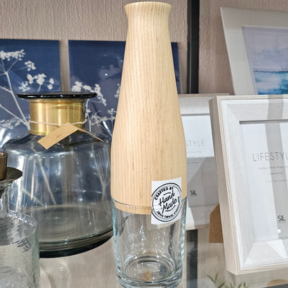 Wooden vase with removable clear glass base handcrafted in Carnoustie