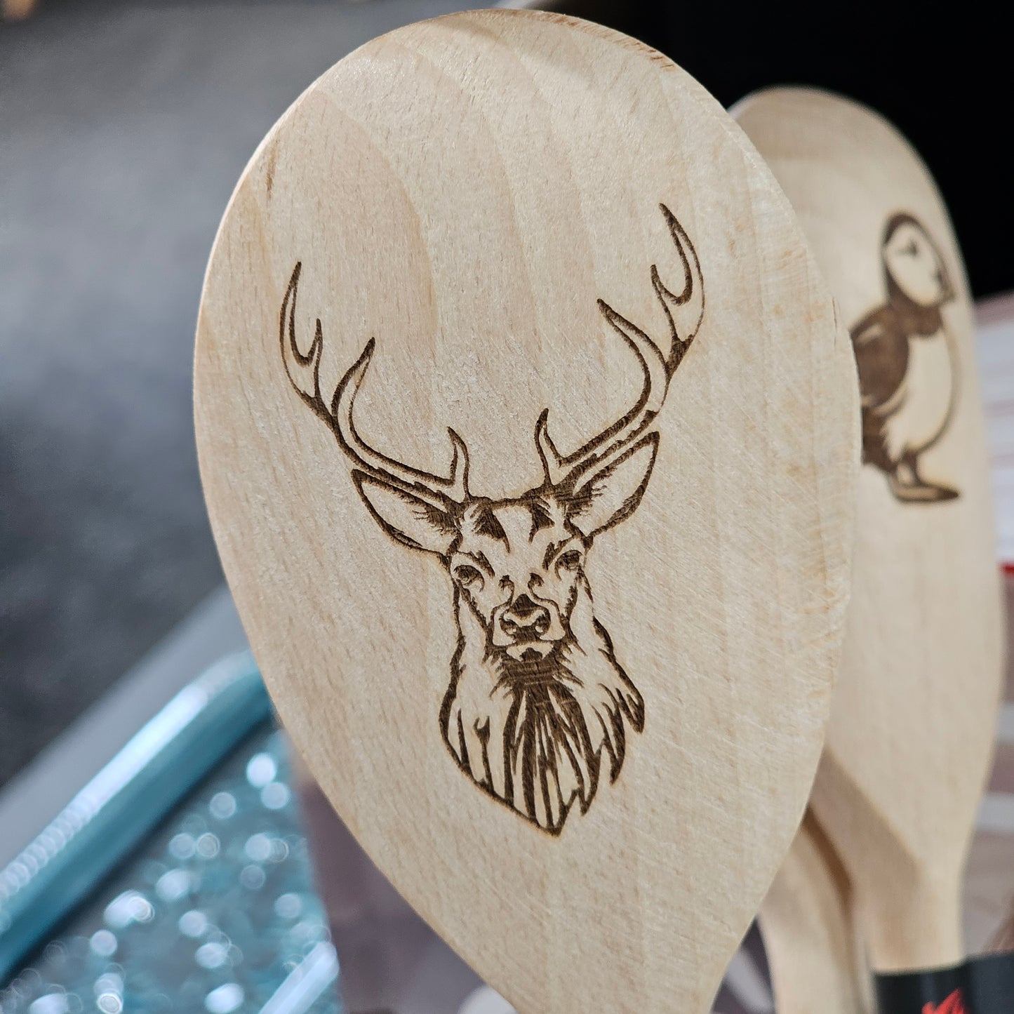 Scottish solid beech wooden spoon by Ardroy Creations with Stag design