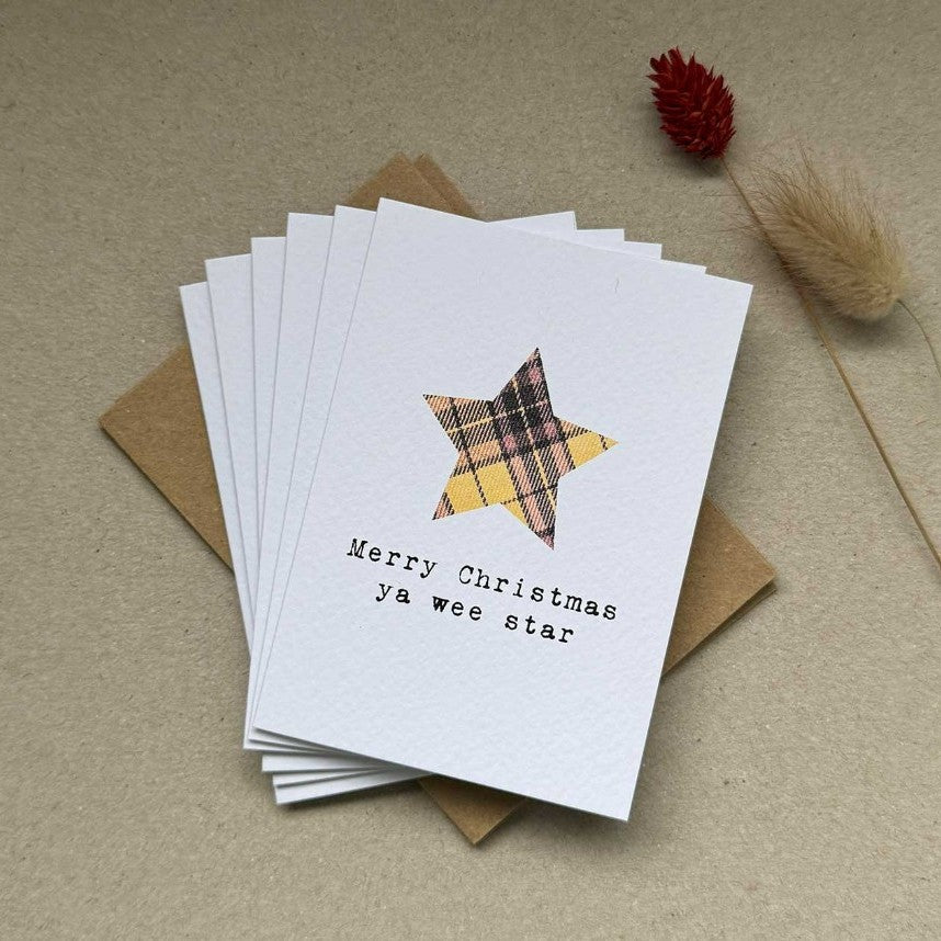 A7 mini Hiya Pal Christmas cards featuring colourful Christmas star design with Kraft envelope.
