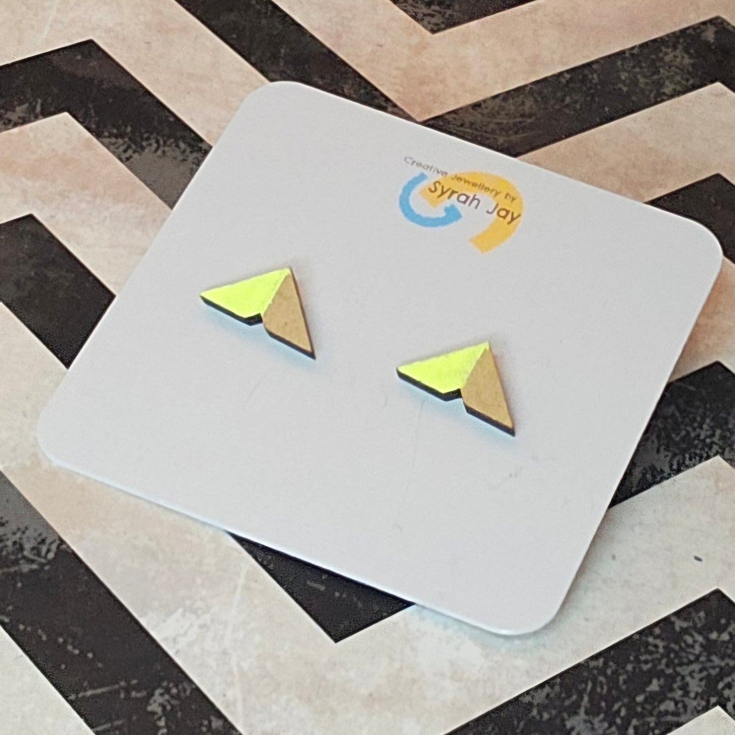 Geo Blok geometric stud earrings hand painted laser cut MDF shapes