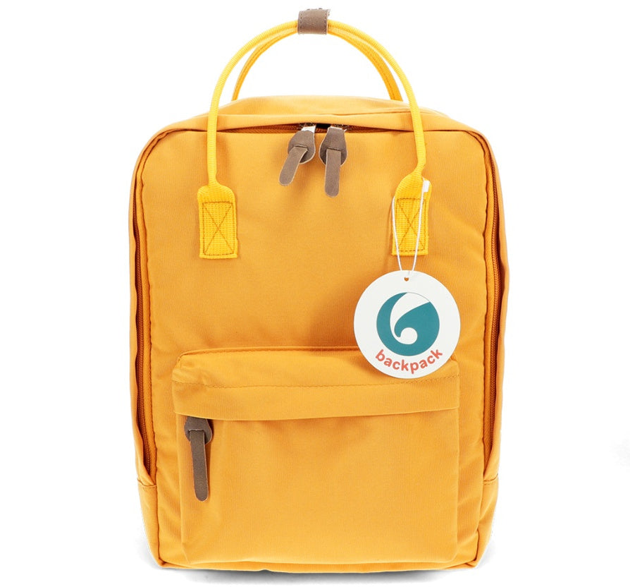 Stylish daily rucksacks with roomy main compartment and double zip, available in Red, Pink, Blue or Yellow