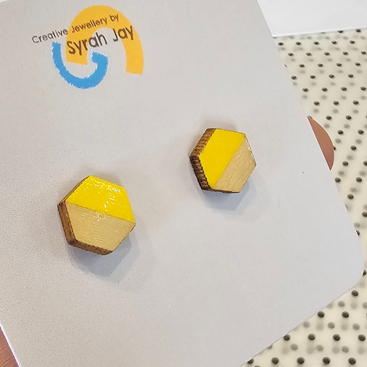 Geo Blok geometric stud earrings hand painted laser cut MDF shapes