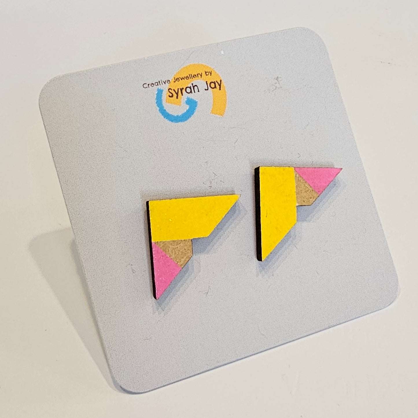 Geo Blok medium geometric stud earrings hand painted MDF shapes