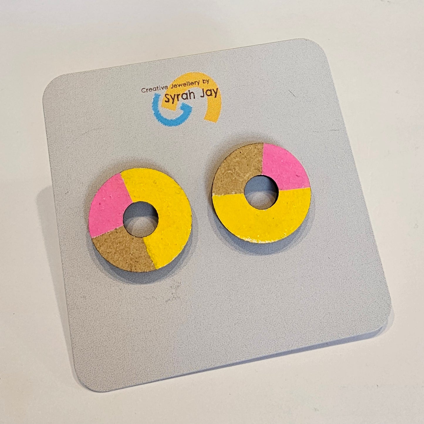 Geo Blok medium geometric stud earrings hand painted MDF shapes
