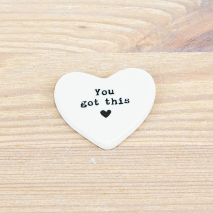 White Heart-shaped ceramic token with 'You got this' text