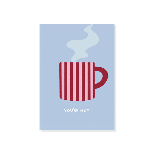 “You’re Hot” stripey mug card, printed on 350gsm FSC-approved board with matching coloured envelopes