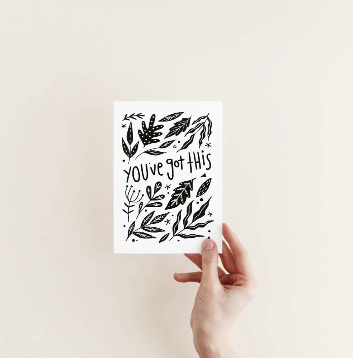 Juniper Press You've Got This black and white greeting card with floral patterns