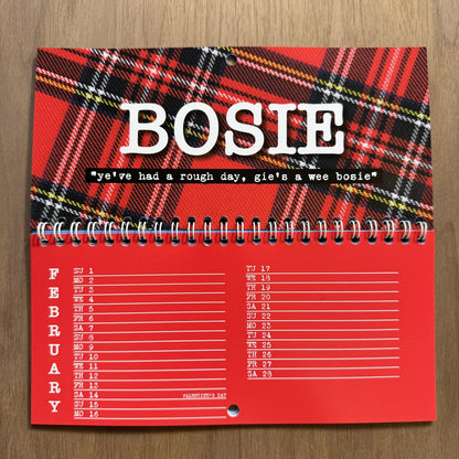 DL-sized Hiya Pal Scottish Banter 2026 calendar featuring colourful Scottish words, one per month.