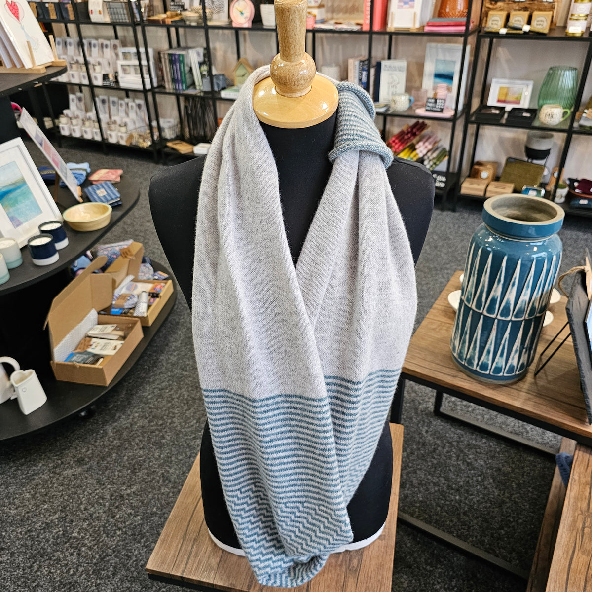 Mitchell + Black Zig Zag lambswool long snood with cuff handcrafted in Scotland