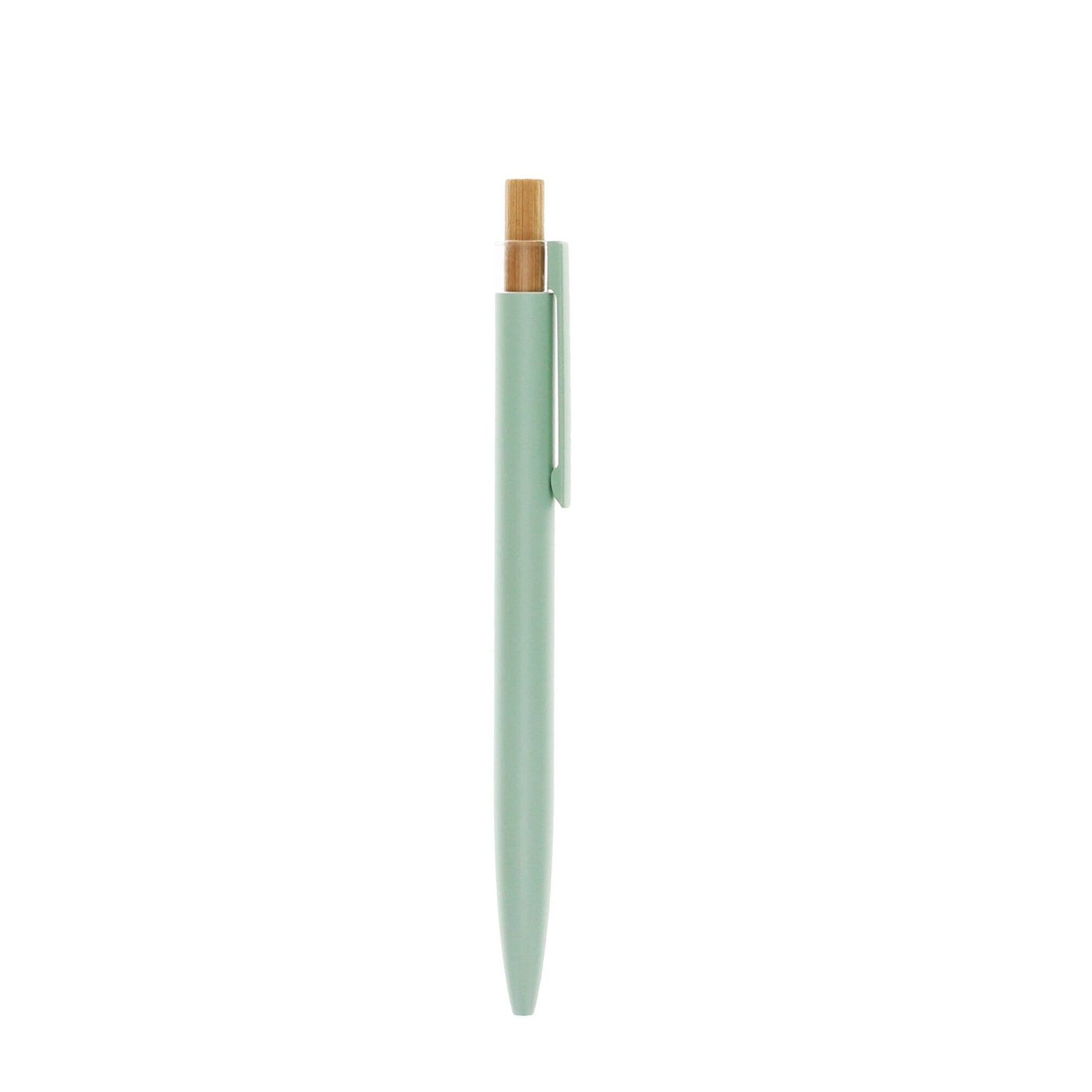 Eco-friendly retractable ballpoint pen with recycled aluminium, bamboo pusher, 1mm blue ink, sustainable office stationery