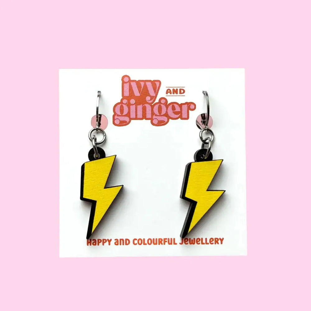LIGHTNING BOLT HUGGIE HOOP DANGLE EARRINGS
