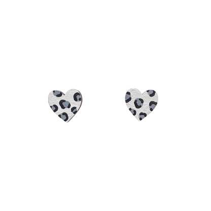 MINI LEOPARD PRINT WHITE & GREY HEART STUDS
